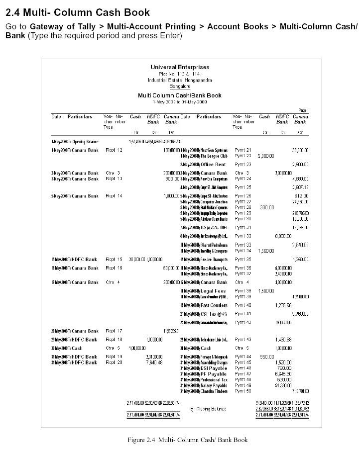 Multi-Column Cash Book Report @ Tally.ERP 9